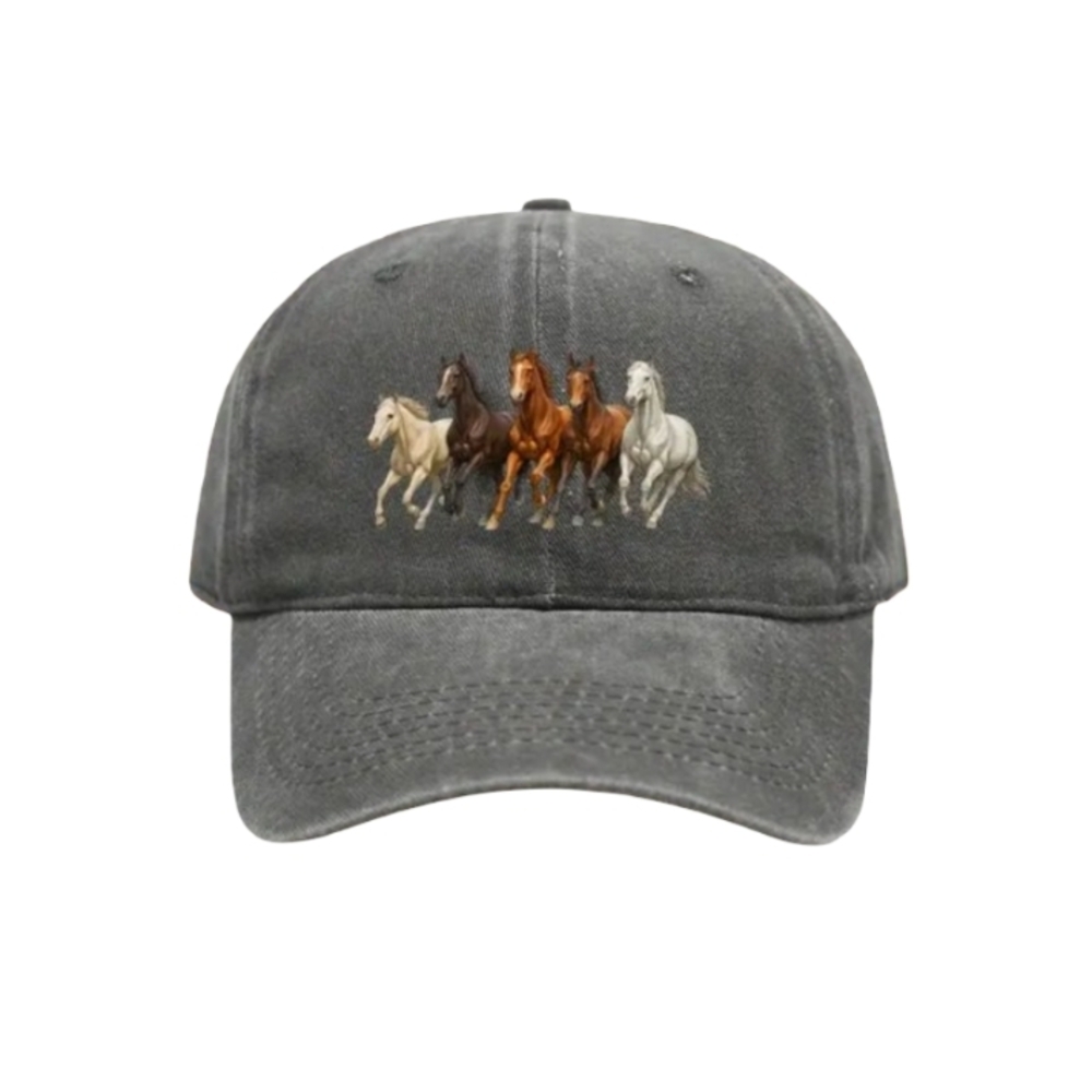 Horse Print Baseball Hat Cap Adjustable Unisex Horse Lover Cowboy Western Grey